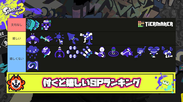 スプラ3の新ブキに付くと嬉しいスペシャルランキングって実際こんな感じだよね