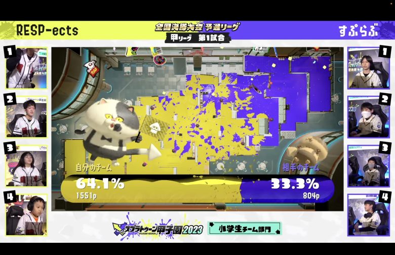 【速報】スプラトゥーン甲子園決勝小学生部門甲リーグ第1試合勝利、シューマ選手所属「RESP-ects」ｹﾞｿ━━━━くコ:彡━━━━!!